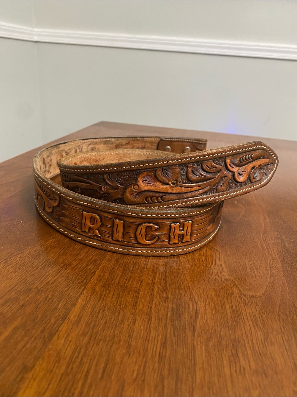 Vintage Western Leather Tooled RICH Belt - 34